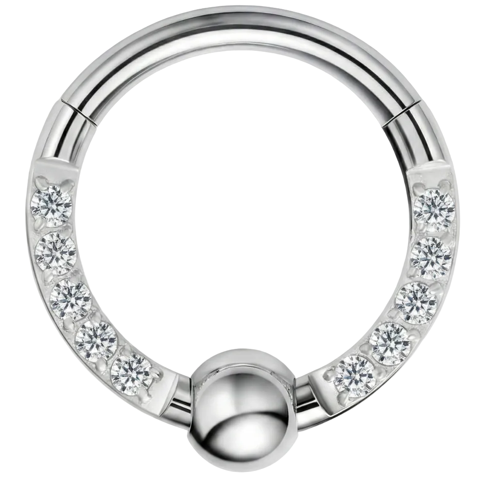 Tytanowy Clicker Segmentowy Z Cyrkoniami I Kulką - Kółko - Piercing Planet