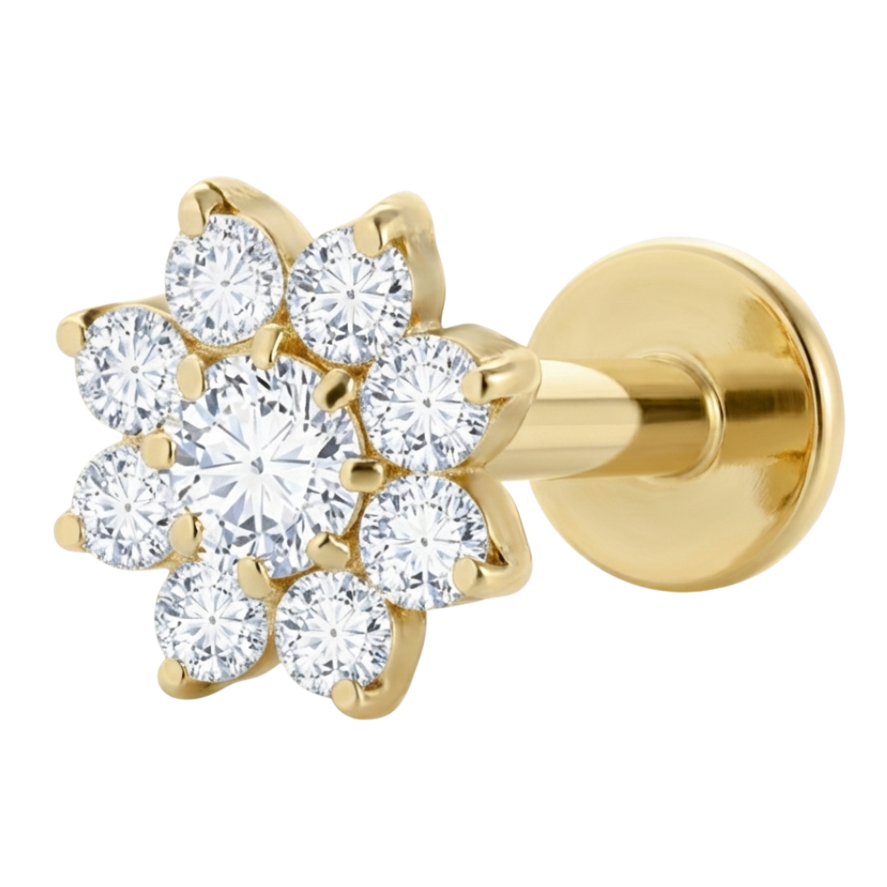 Tytanowy Labret Ozdobny - Kwiatuszek Z Cyrkoniami