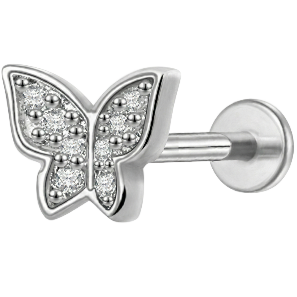 Tytanowy Labret Ozdobny - Motyl Z Cyrkoniami