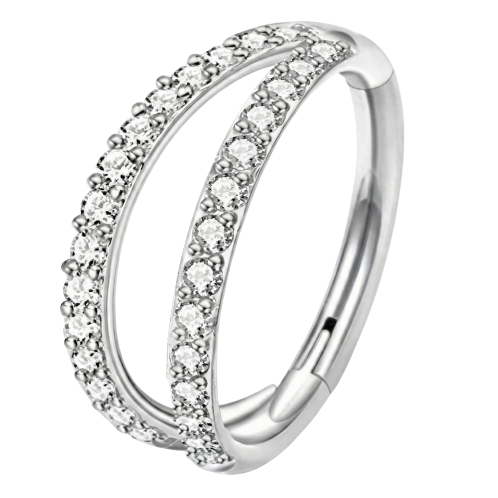 Tytanowy Clicker Segmentowy Podwójny Z Cyrkoniami - Kółko - Piercing Planet