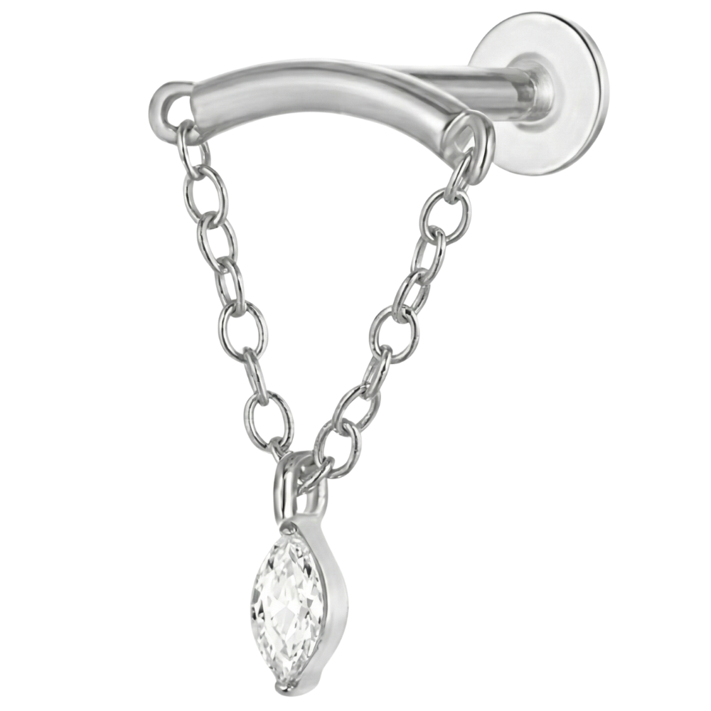 Tytanowy Labret Ozdobny - Łuk Z Łańcuszkiem I Cyrkonią