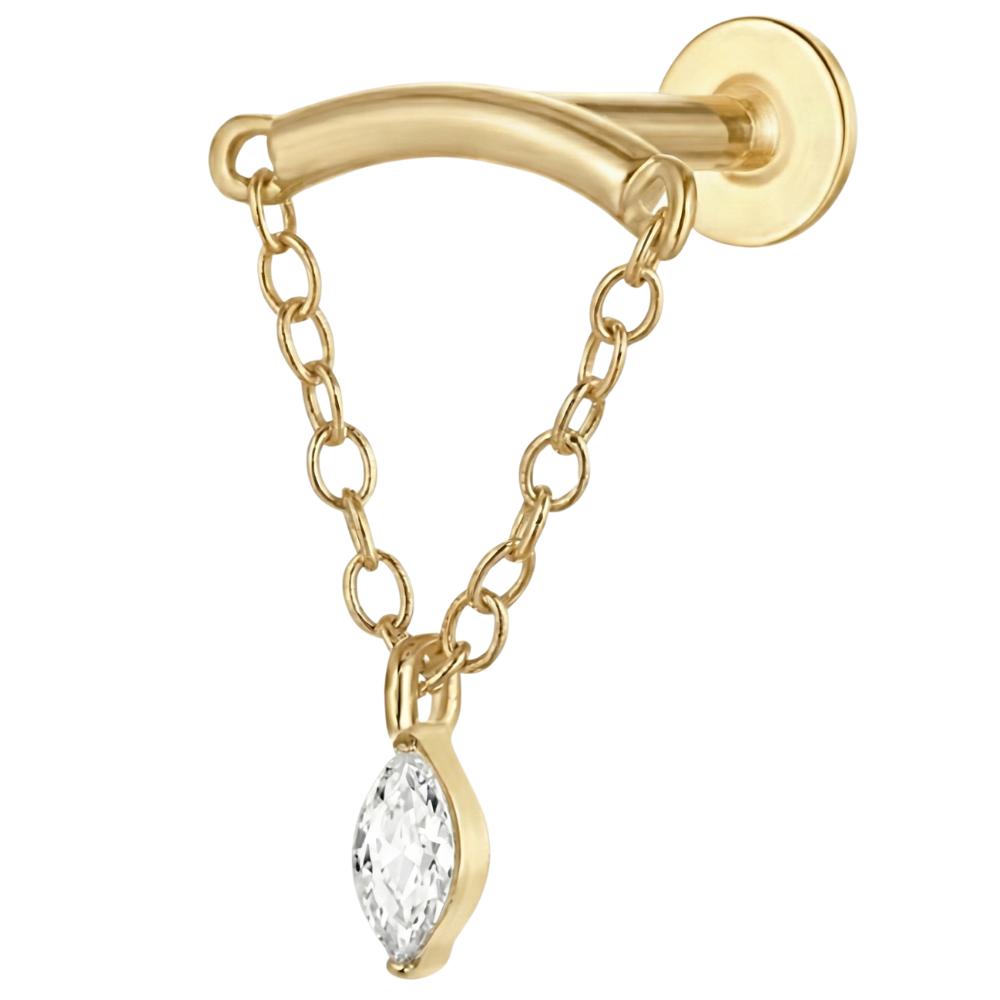 Tytanowy Labret Ozdobny - Łuk Z Łańcuszkiem I Cyrkonią