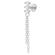 Tytanowy Labret Ozdobny - Trzy Cyrkonie Z Łańcuszkami