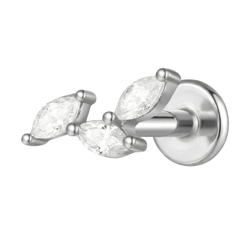 Tytanowy Labret Ozdobny - Trzy Liście Z Cyrkoniami