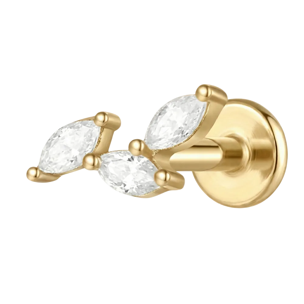 Tytanowy Labret Ozdobny - Trzy Liście Z Cyrkoniami