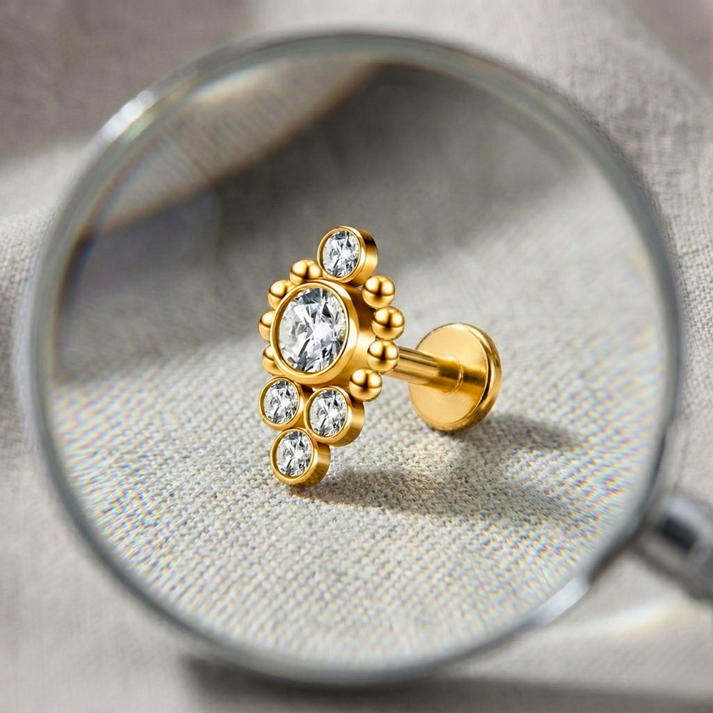 Tytanowy Labret Ozdobny - Kaskada Z Cyrkoniami I Kuleczkami