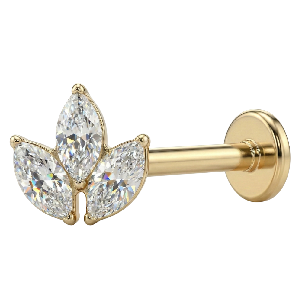 Tytanowy Labret Ozdobny - Trzy Listki Cyrkonii