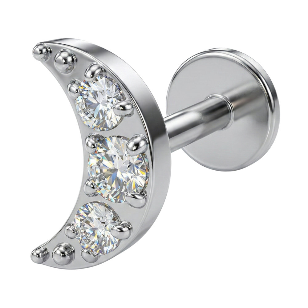 Tytanowy Labret Ozdobny - Półksiężyc Z Cyrkoniami