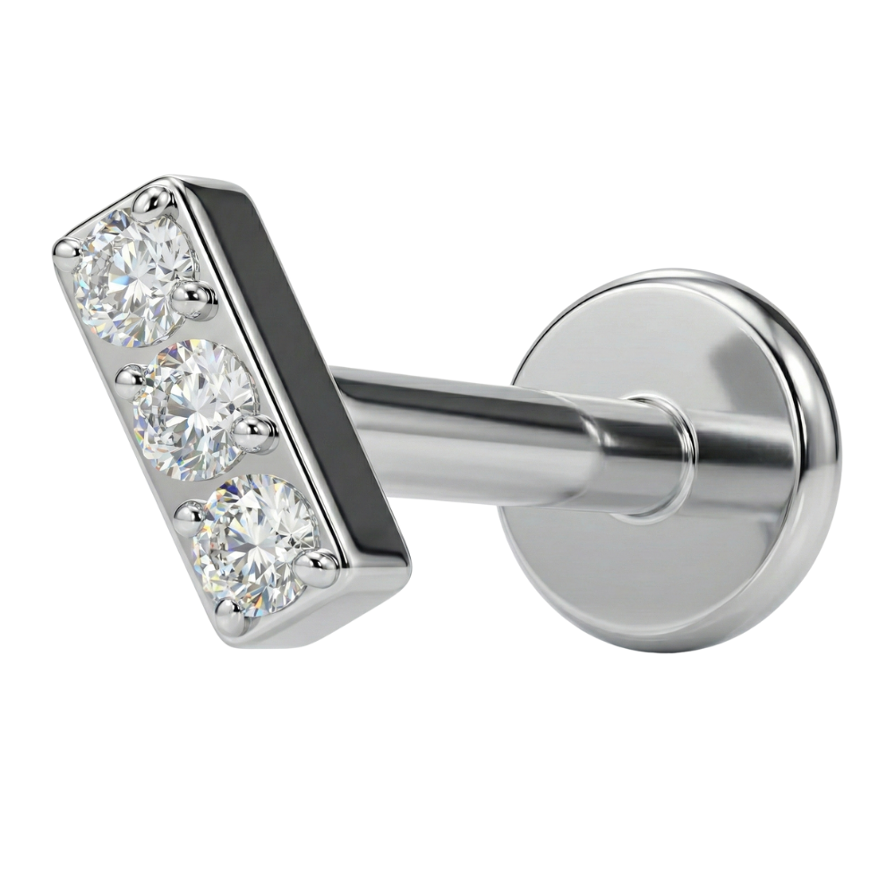 Tytanowy Labret Ozdobny - Prostokąt Z Trzema Cyrkoniami