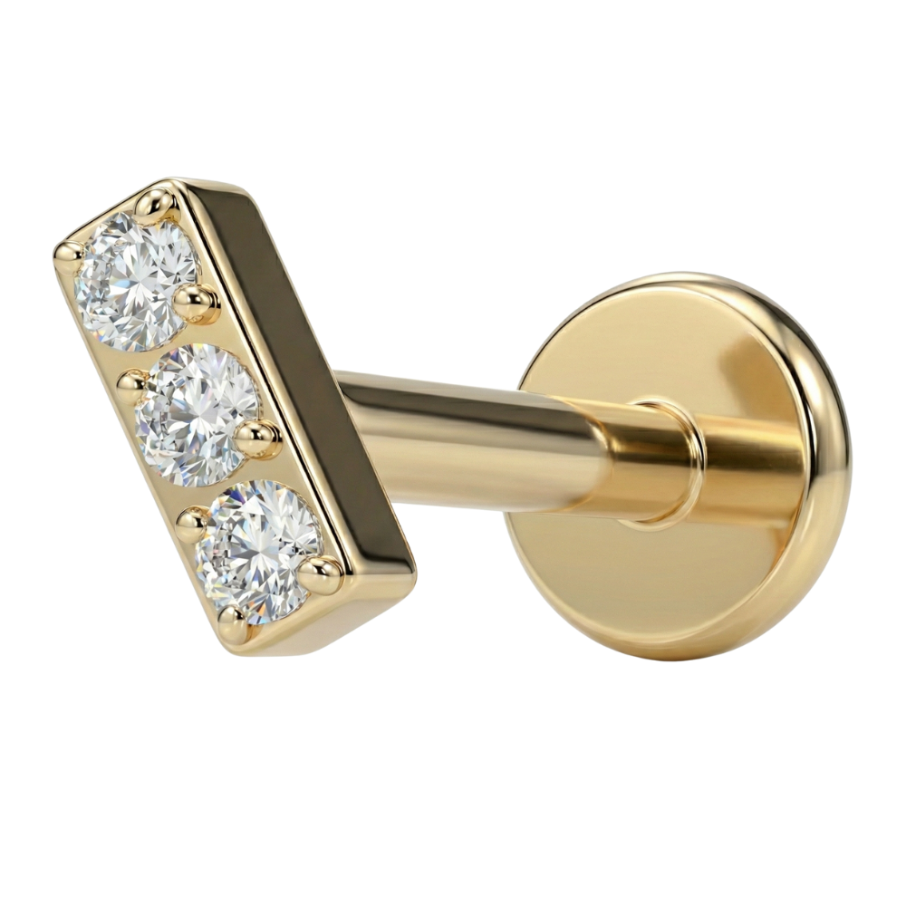 Tytanowy Labret Ozdobny - Prostokąt Z Trzema Cyrkoniami