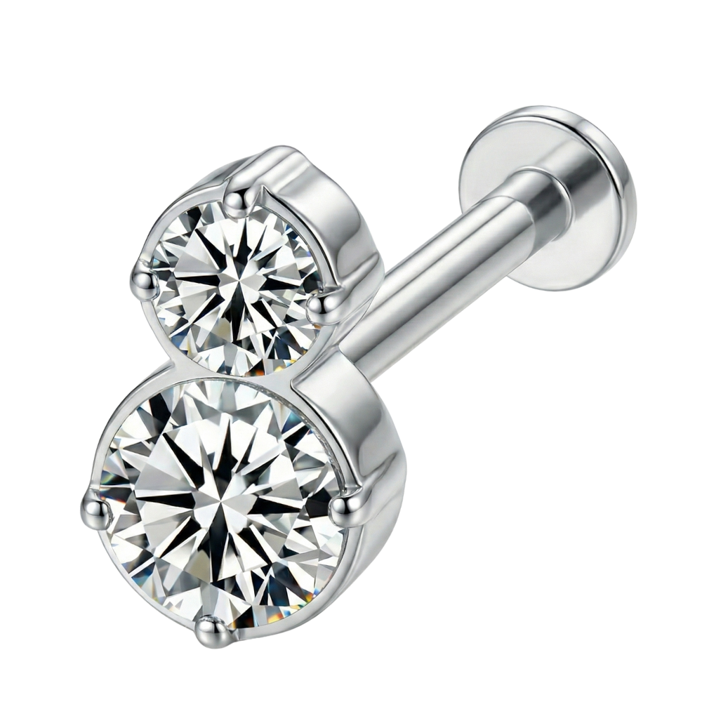 Tytanowy Labret Ozdobny - Dwie Cyrkonie