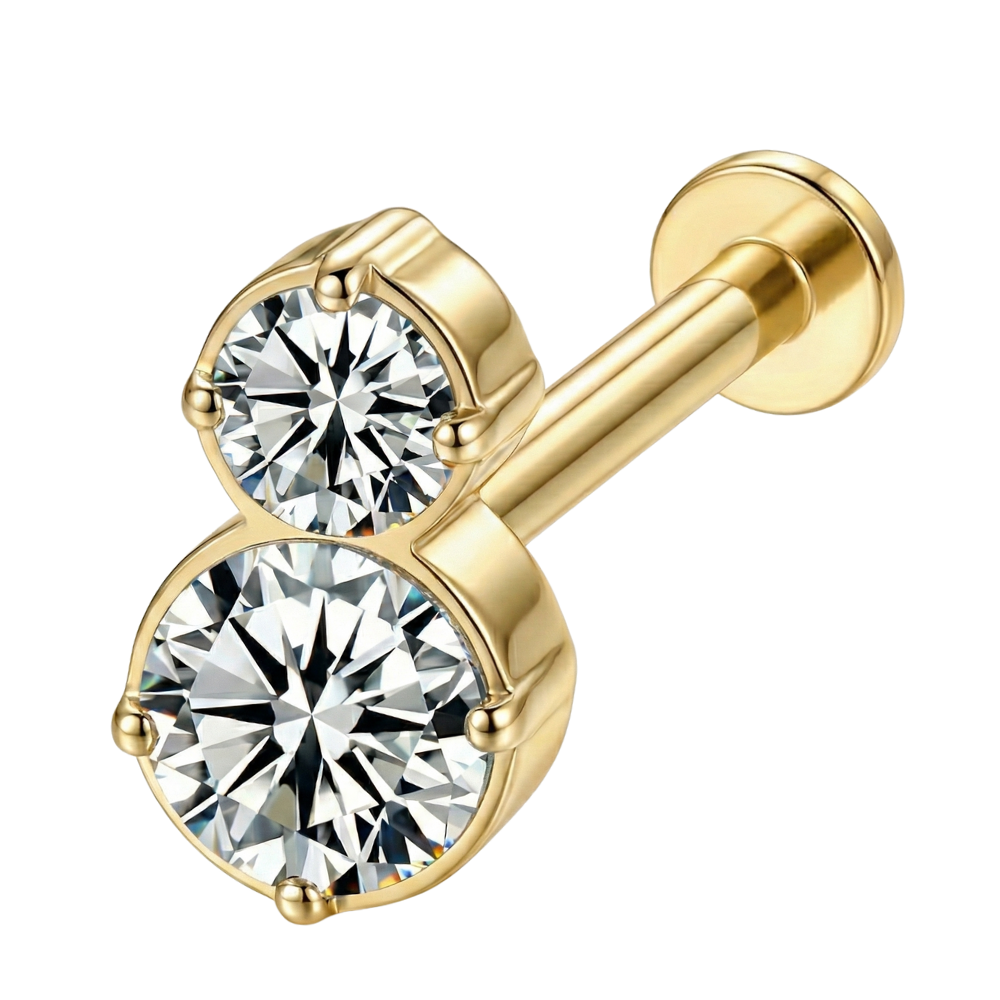 Tytanowy Labret Ozdobny - Dwie Cyrkonie