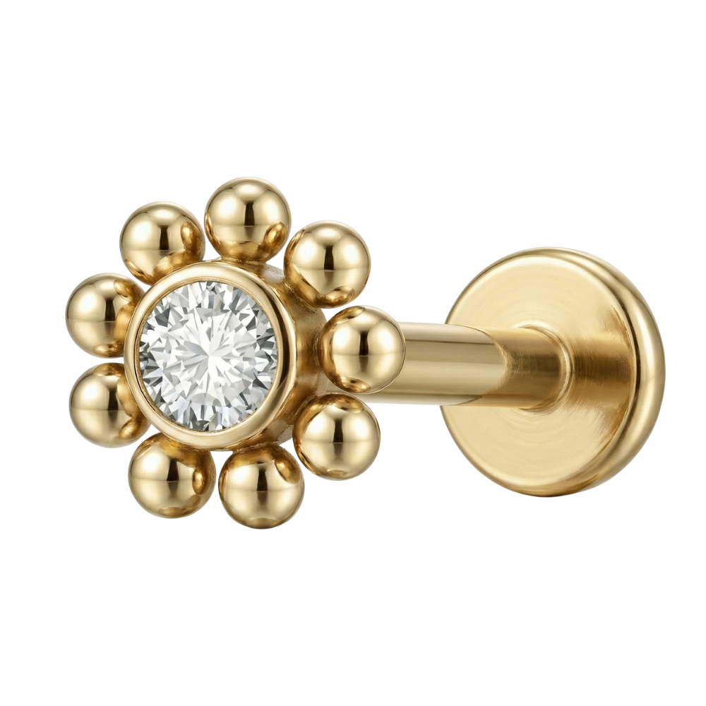 Tytanowy Labret Ozdobny - Cyrkoniowy Kwiat Z Kuleczkami