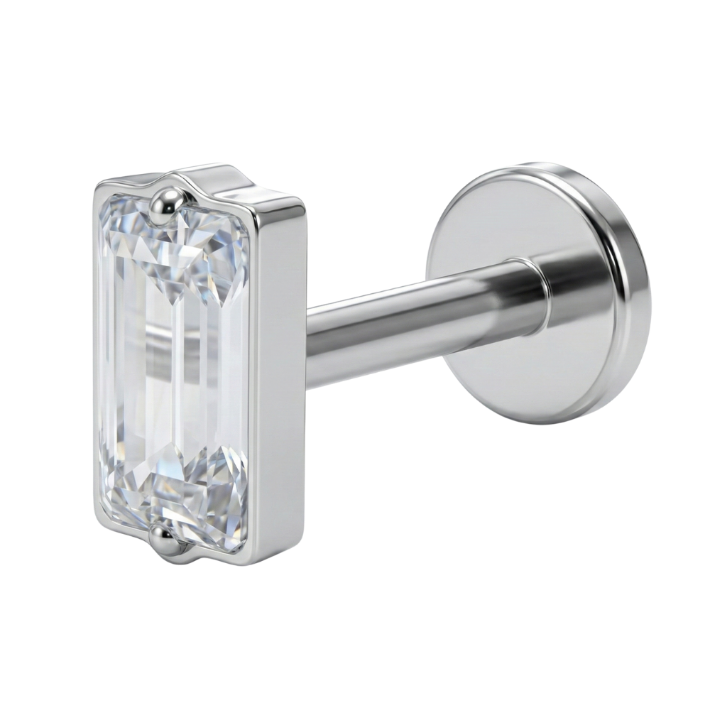 Tytanowy Labret Ozdobny - Prostokąt Z Cyrkonią