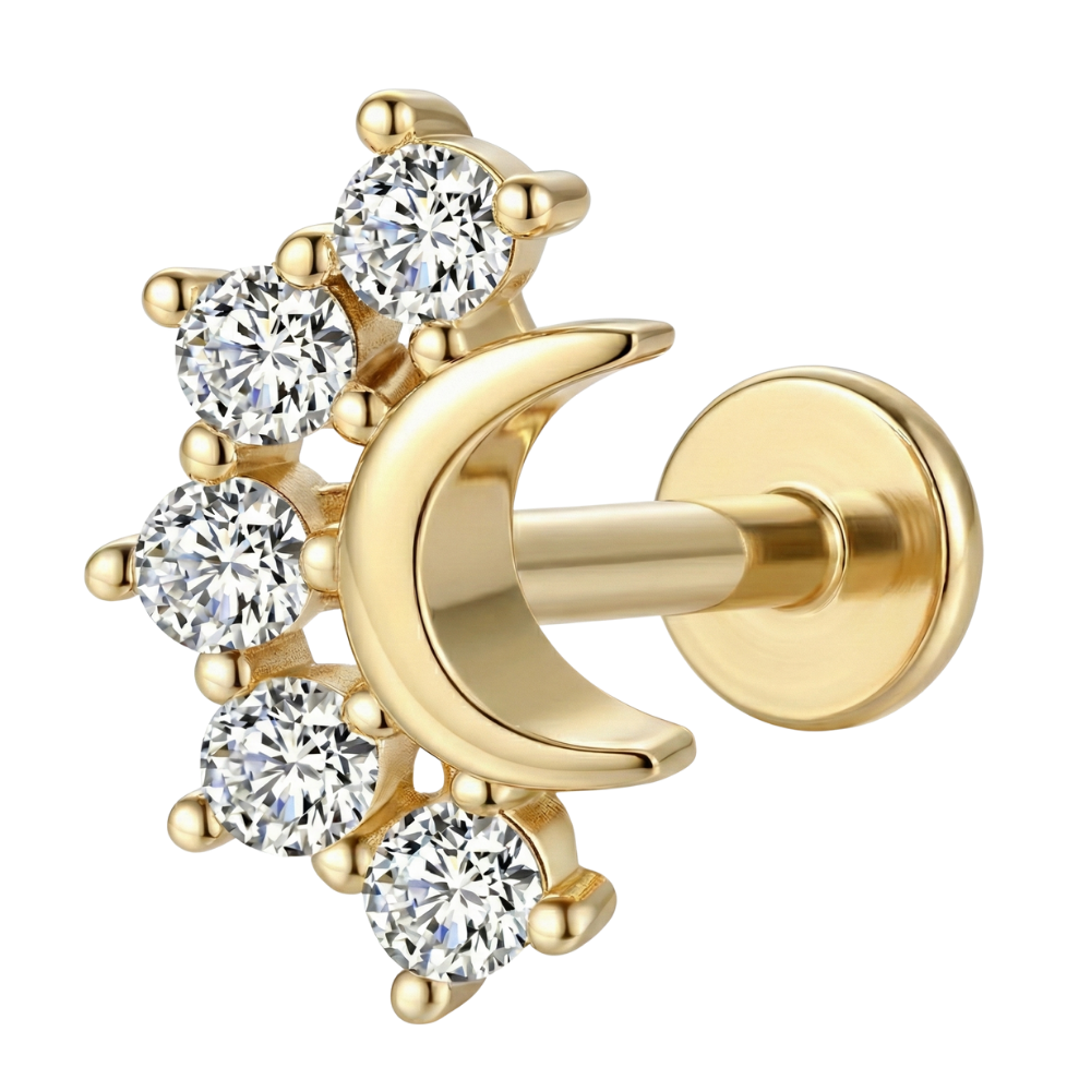 Tytanowy Labret Ozdobny - Promienisty Półksiężyc Z Cyrkoniami