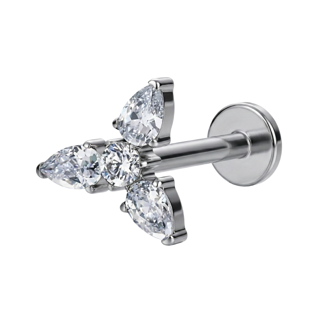 Tytanowy Labret Ozdobny - Listki Z Cyrkoniami