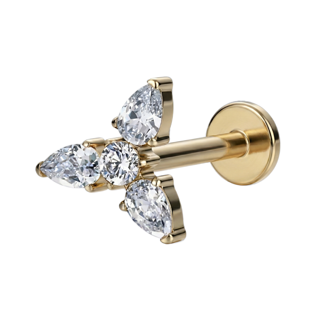 Tytanowy Labret Ozdobny - Listki Z Cyrkoniami