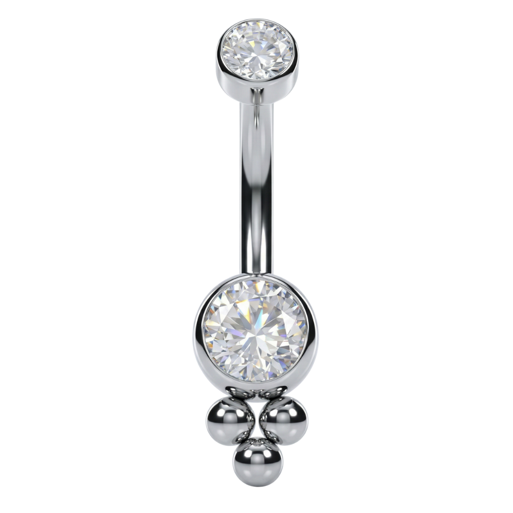 Tytanowy Kolczyk Do Pępka - Z Cyrkonią I Kuleczkami
