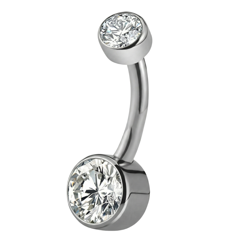 Tytanowy Kolczyk Do Pępka - Dwie Cyrkonie