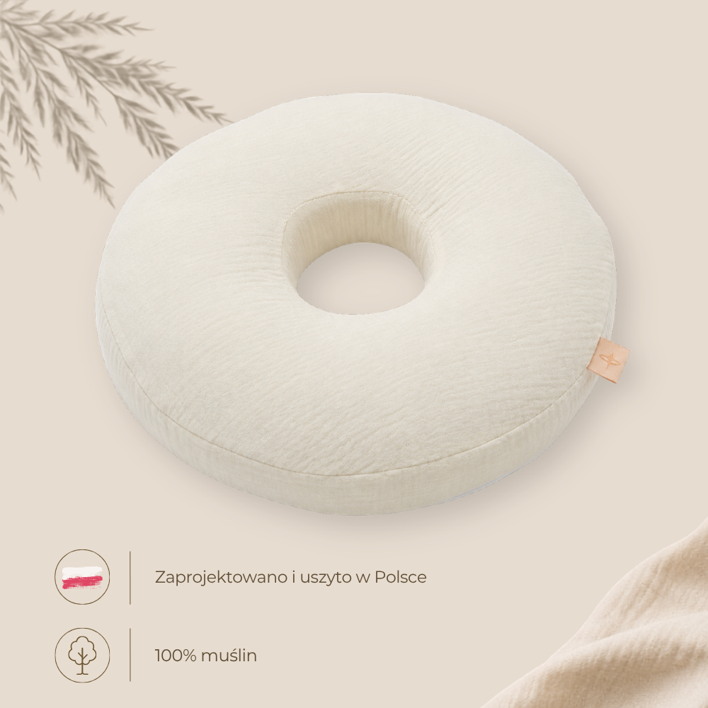 Muślinowa Poduszka Donut do Piercingu - Kremowa Biel