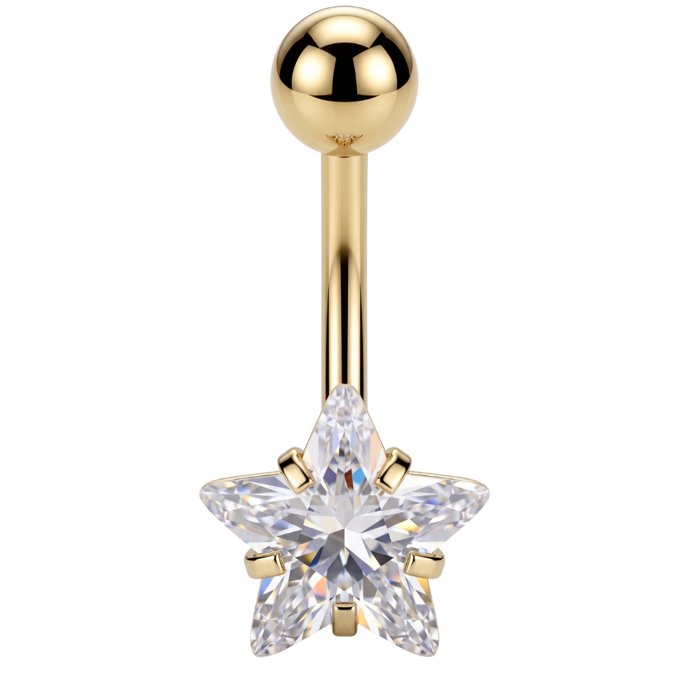 Stalowy Kolczyk Do Pępka - Cyrkonia w Kształcie Gwiazdki