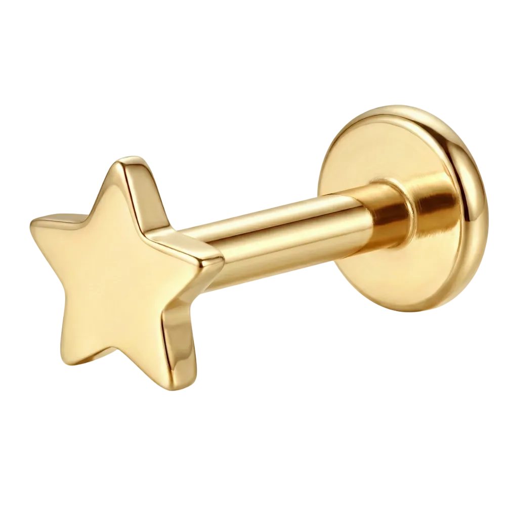 Stalowy Labret Ozdobny Gwiazdka Zloty