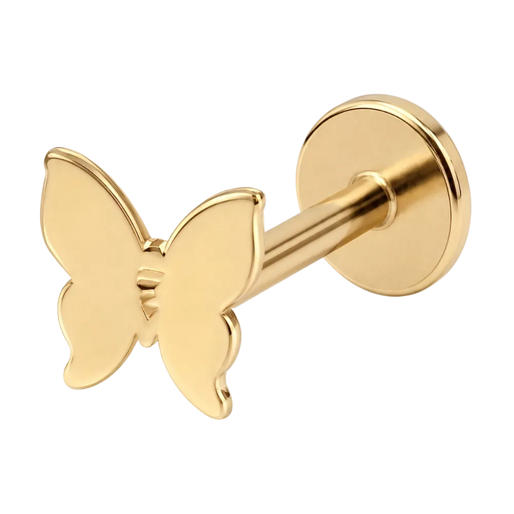 Stalowy Labret Ozdobny Motyl Zloty