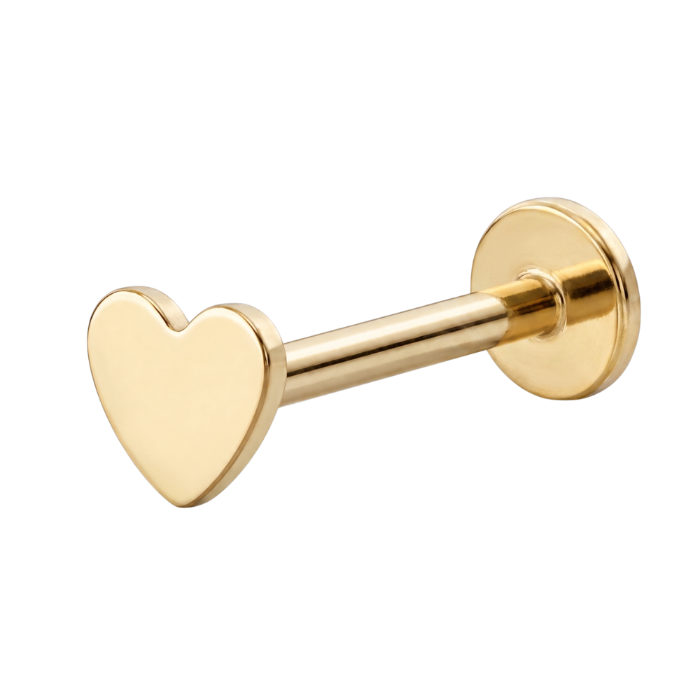 Stalowy Labret Ozdobny Serce Zloty