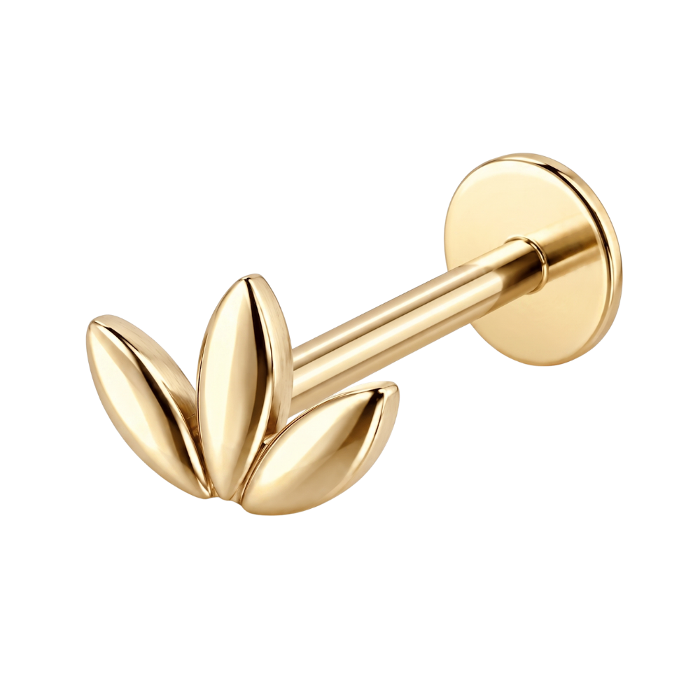 Stalowy Labret Ozdobny Trzy Listki Zloty