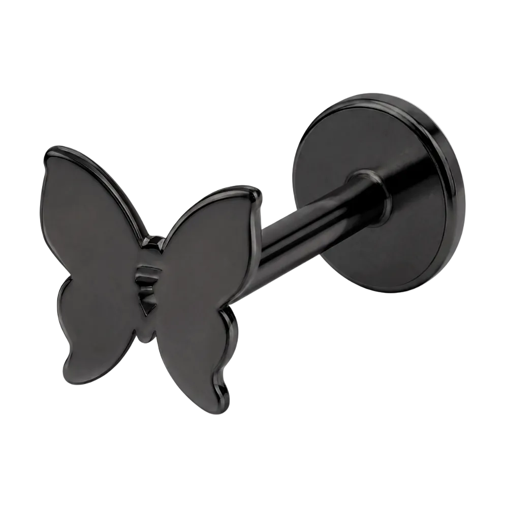 Stalowy labret motyl czarny
