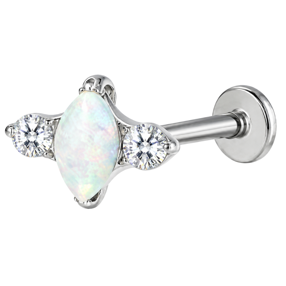 Tytanowy Labret Ozdobny - Opal i Dwie Cyrkonie