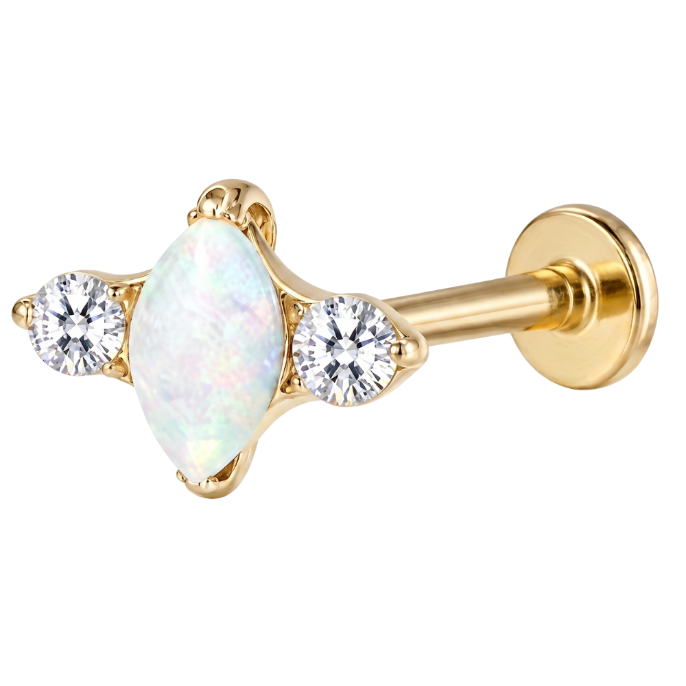 Tytanowy Labret Ozdobny - Opal i Dwie Cyrkonie