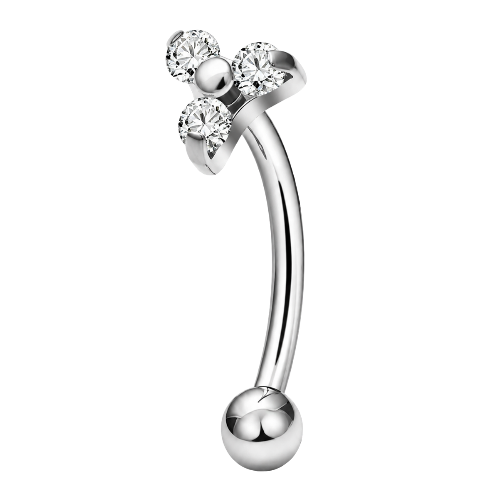 Tytanowy Banan Ozdobny Trzy Cyrkonie z Kulka