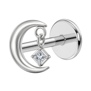 Tytanowy Labret Ozdobny Ksiezyc z wiszaca cyrkonia