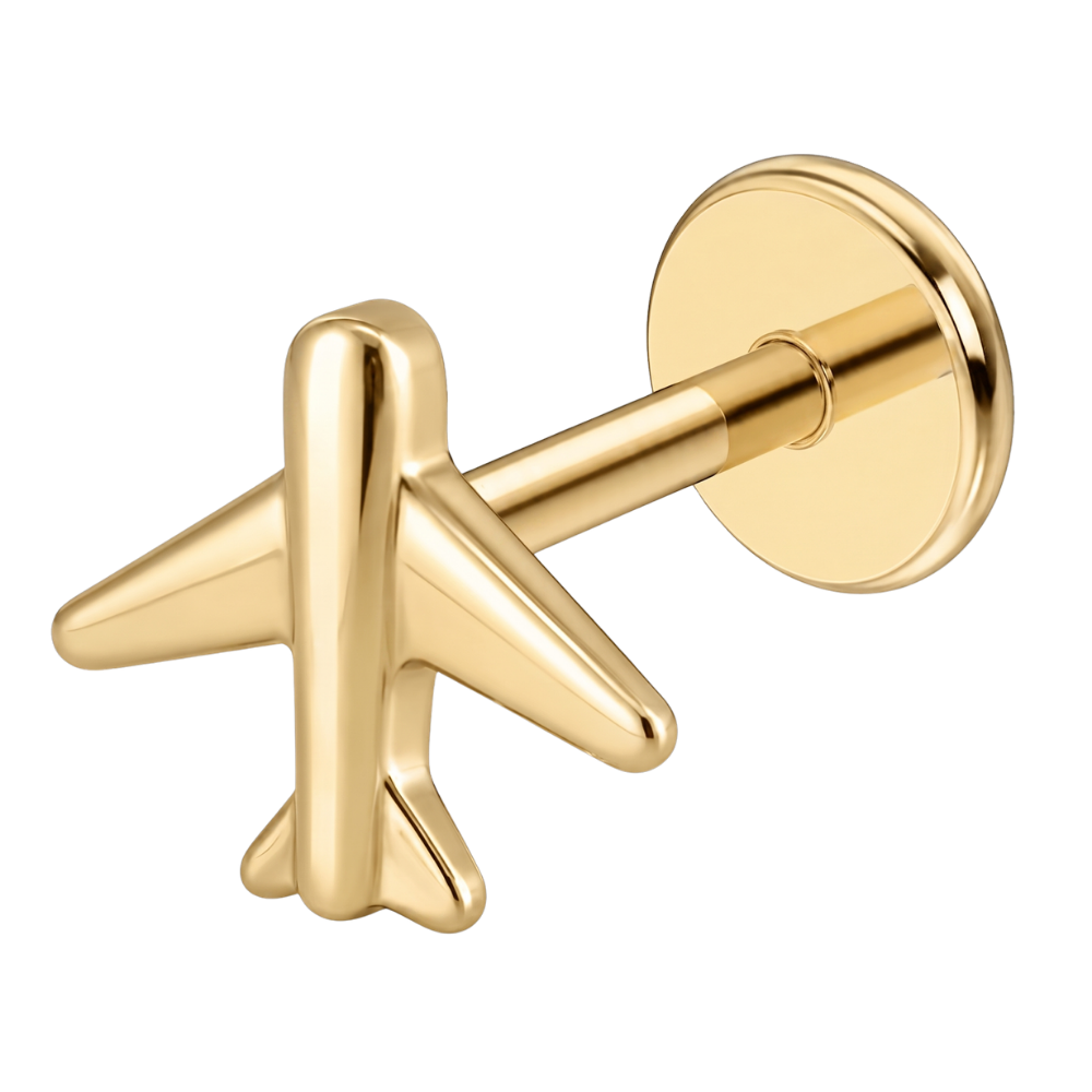 Tytanowy Labret Ozdobny Samolot Zloty
