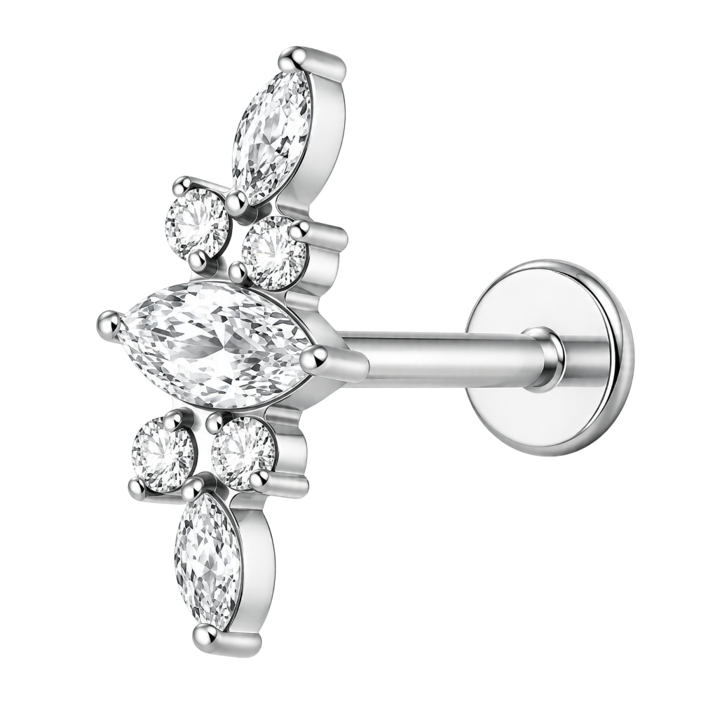 Tytanowy Labret Ozdobny Tiara z Cyrkoniami Srebrny