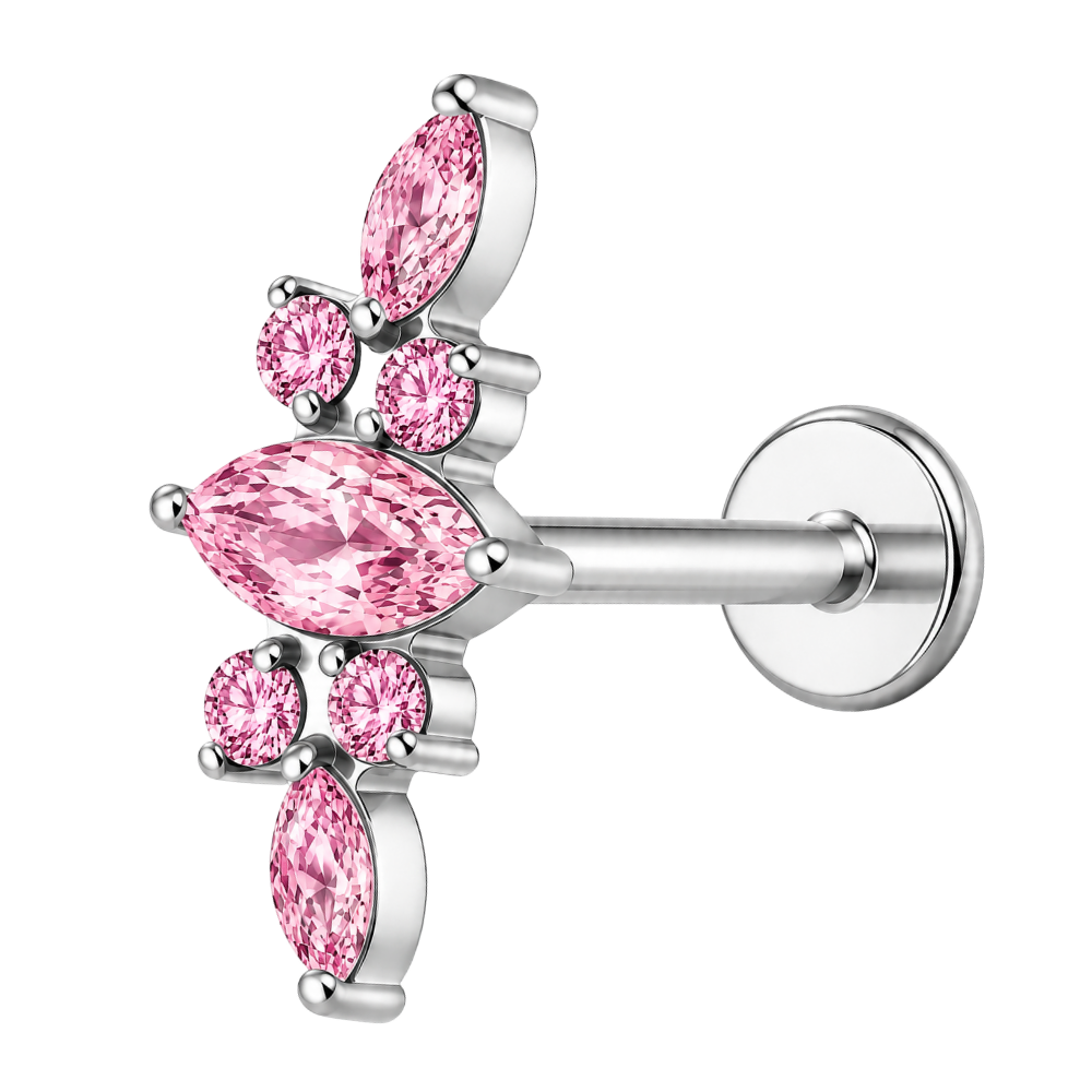 Tytanowy Labret Ozdobny Tiara z Cyrkoniami Srebrny Rozowy