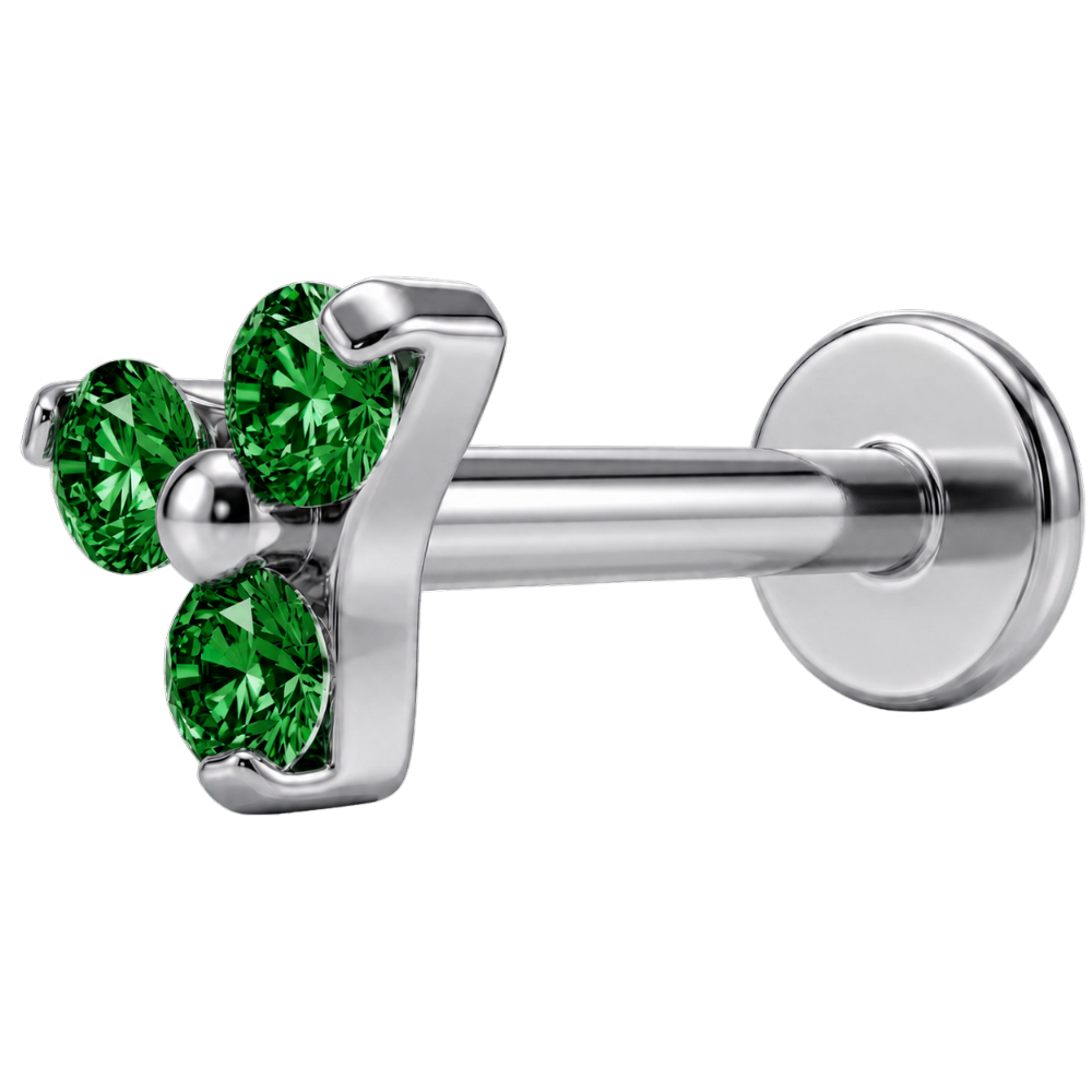Tytanowy Labret Ozdobny Trzy Cyrkonie Green