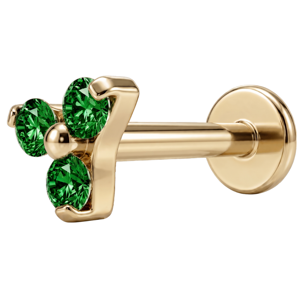 Tytanowy Labret Ozdobny Trzy Cyrkonie Green Gold