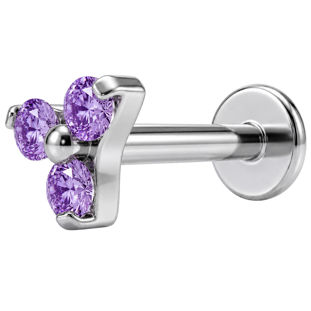 Tytanowy Labret Ozdobny Trzy Cyrkonie Purple