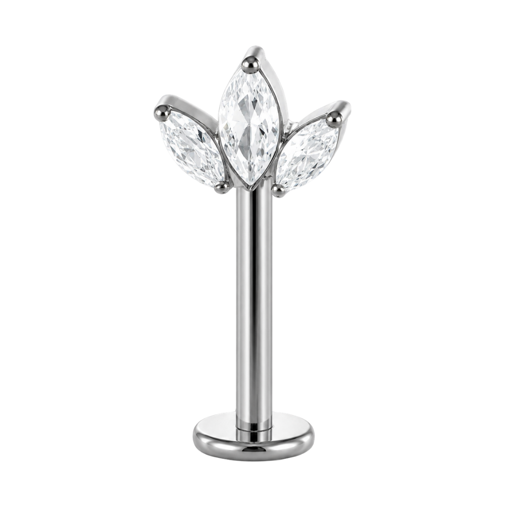 Tytanowy Labret Ozdobny do Vertical Helix Trzy Listki Cyrkonii