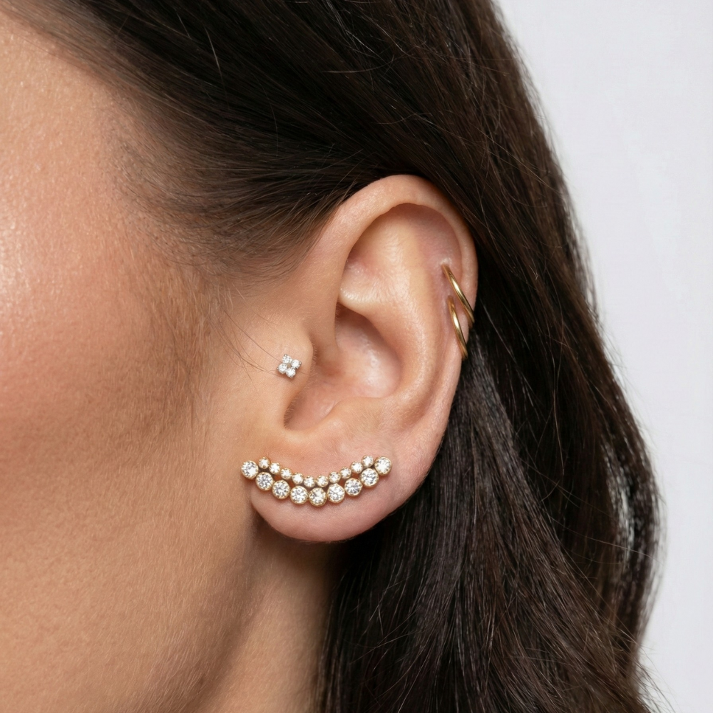 Tytanowy Labret Ozdobny - Cztery Cyrkonie