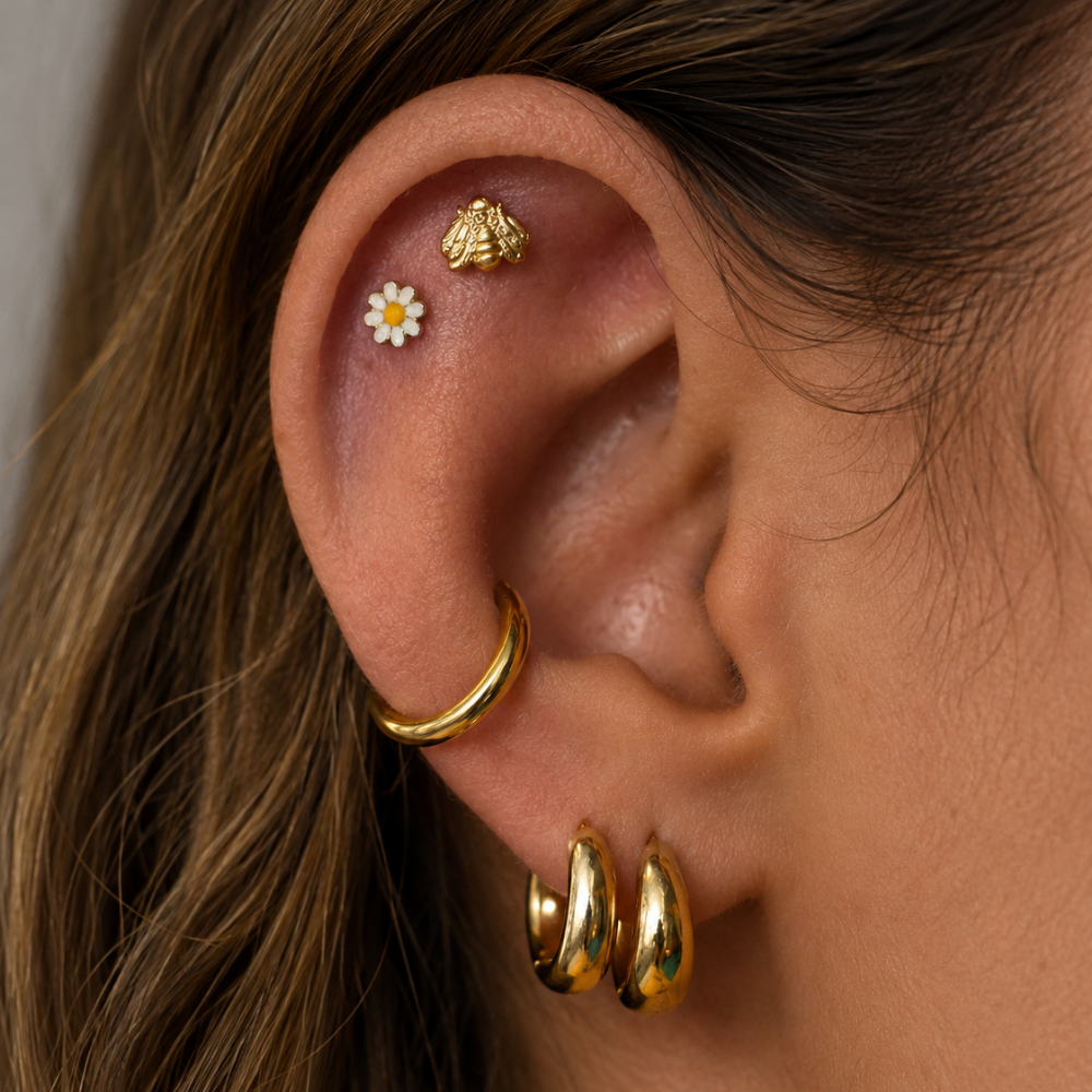 labret kwiatek kompozycja piercing planet