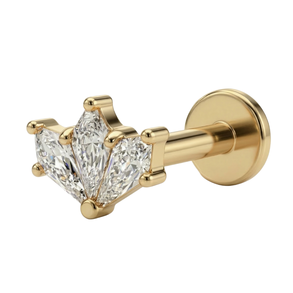 tytanowy labret rzad cyrkonii złoty